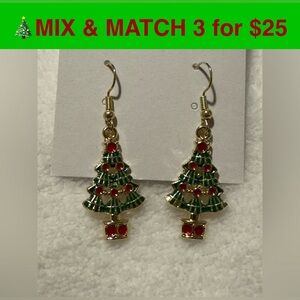 CE68 - Red & Green Christmas Trees in Red Base & Gold-tone Earrings
